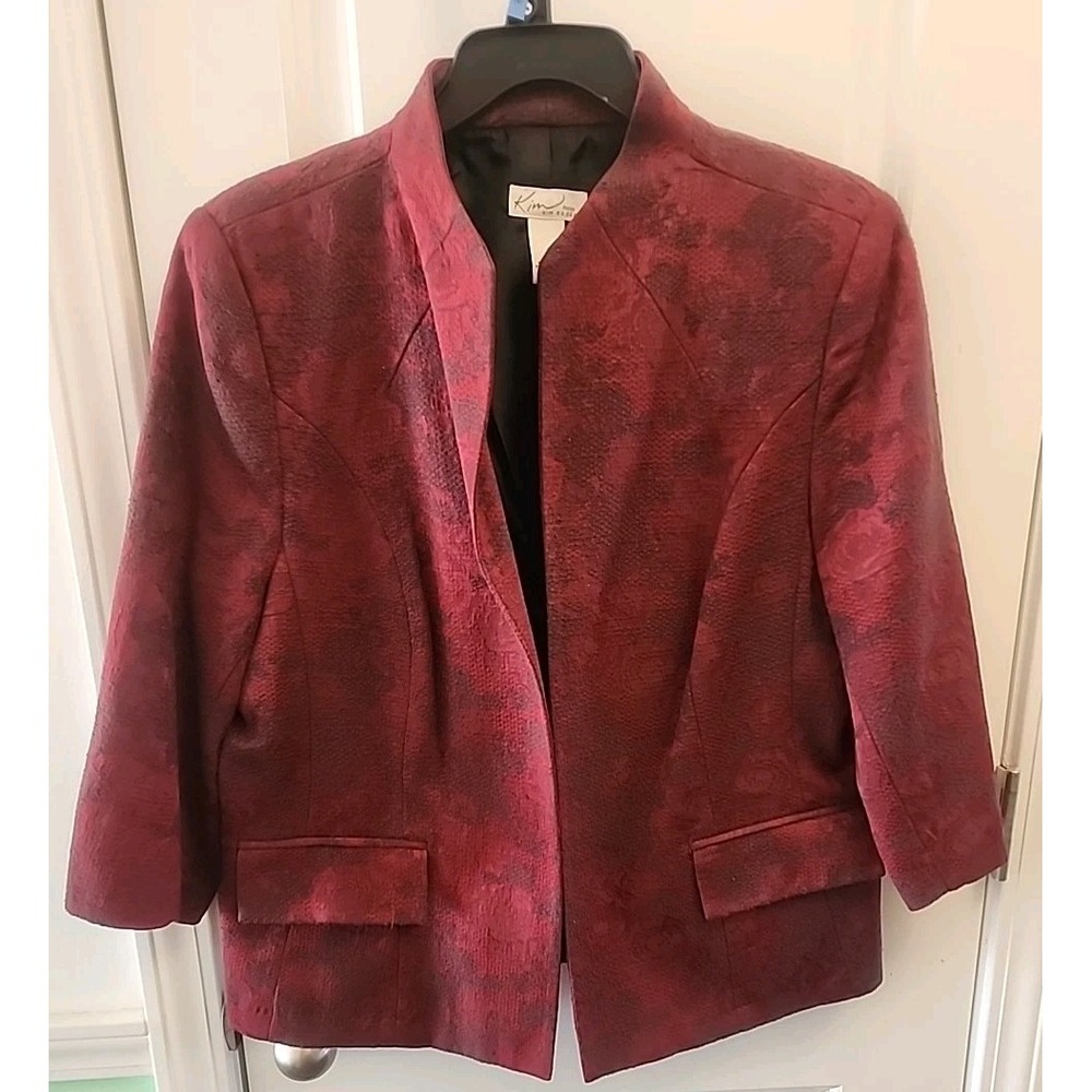 Kim Rogers Petite Womens Dark Red 3/4 Sleeve Blazer Jacket Sz 10P